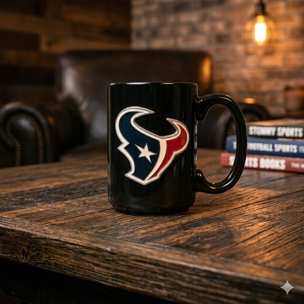 NFL Houston Texans Coffee Mug Black Ceramic 15oz Raised Pewter Logo Gameday Cup